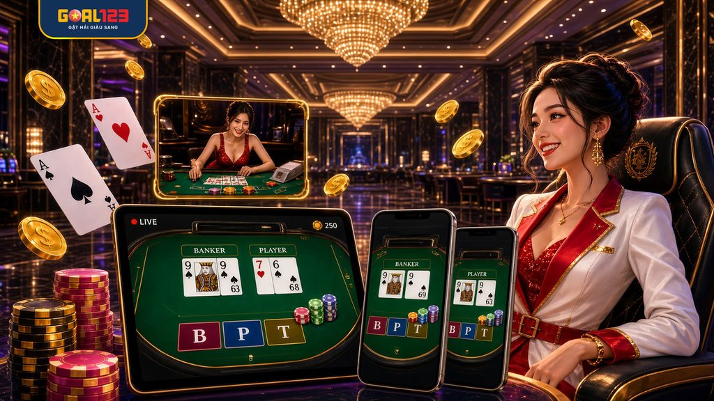 Các tựa game casino tại Casino Goal123 gồm baccarat, roulette, blackjack, sicbo và dragon tiger.
